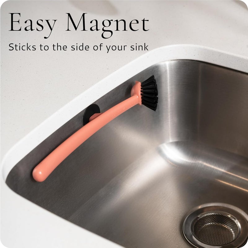 Earth & Mango Magnetic Dish Brush – Dish Scrubber with Built-in Scraper – Snaps to Sink, Dries Fast, Declutters Your Counter (Terracotta Clay) - Image 2